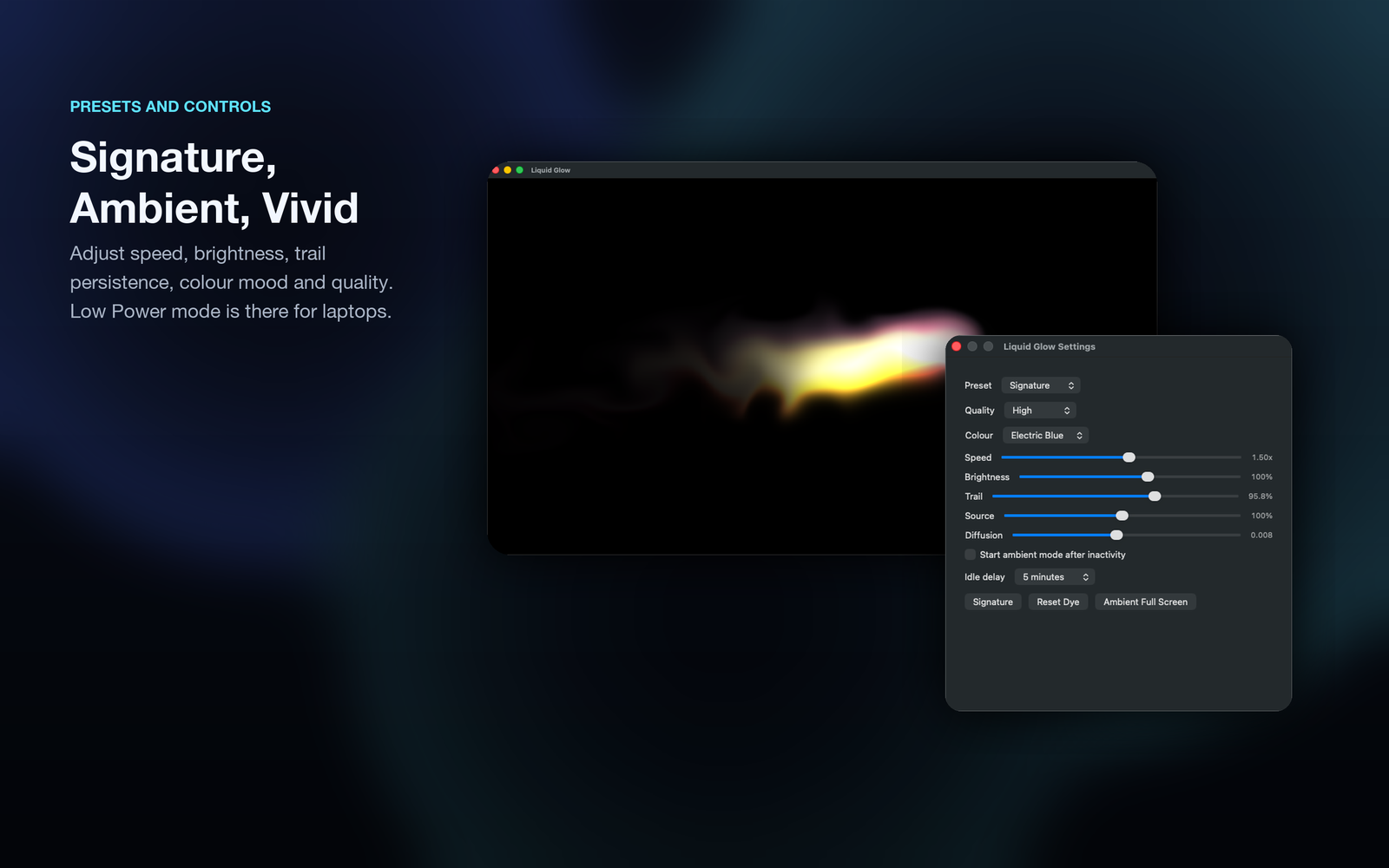 Liquid Glow presets and settings screenshot